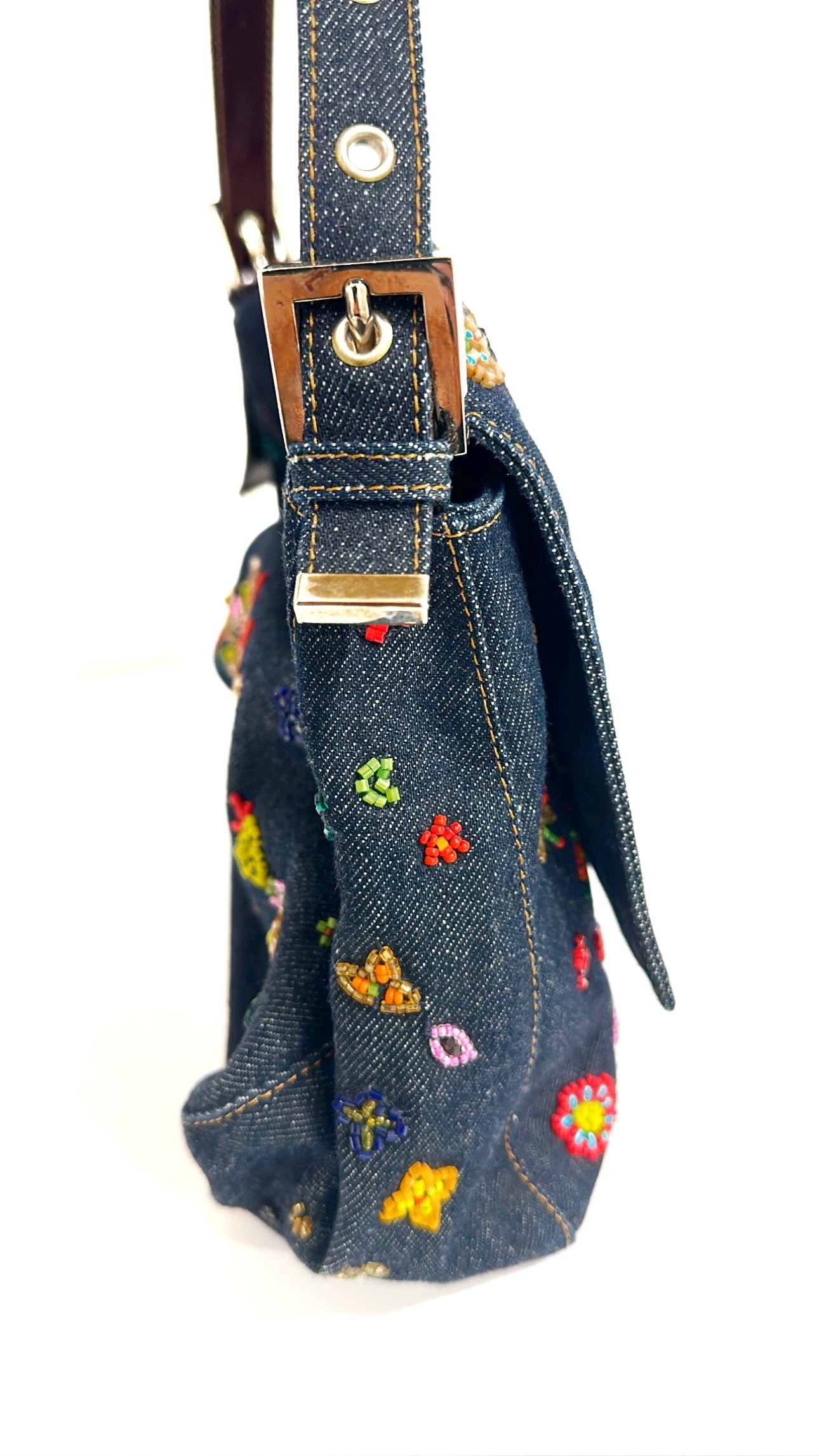 FENDI denim beaded mamma baguette