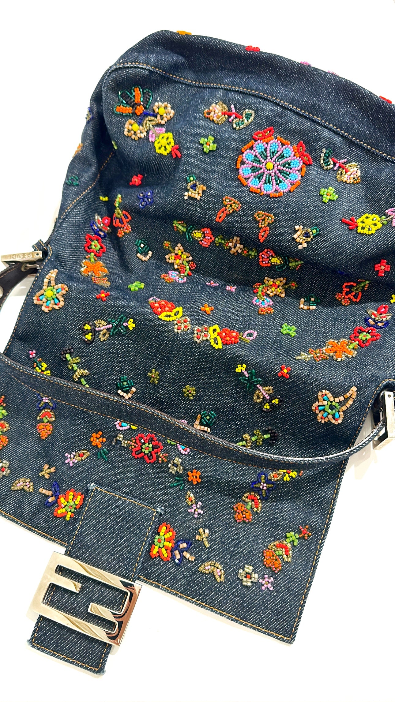 FENDI denim beaded mamma baguette