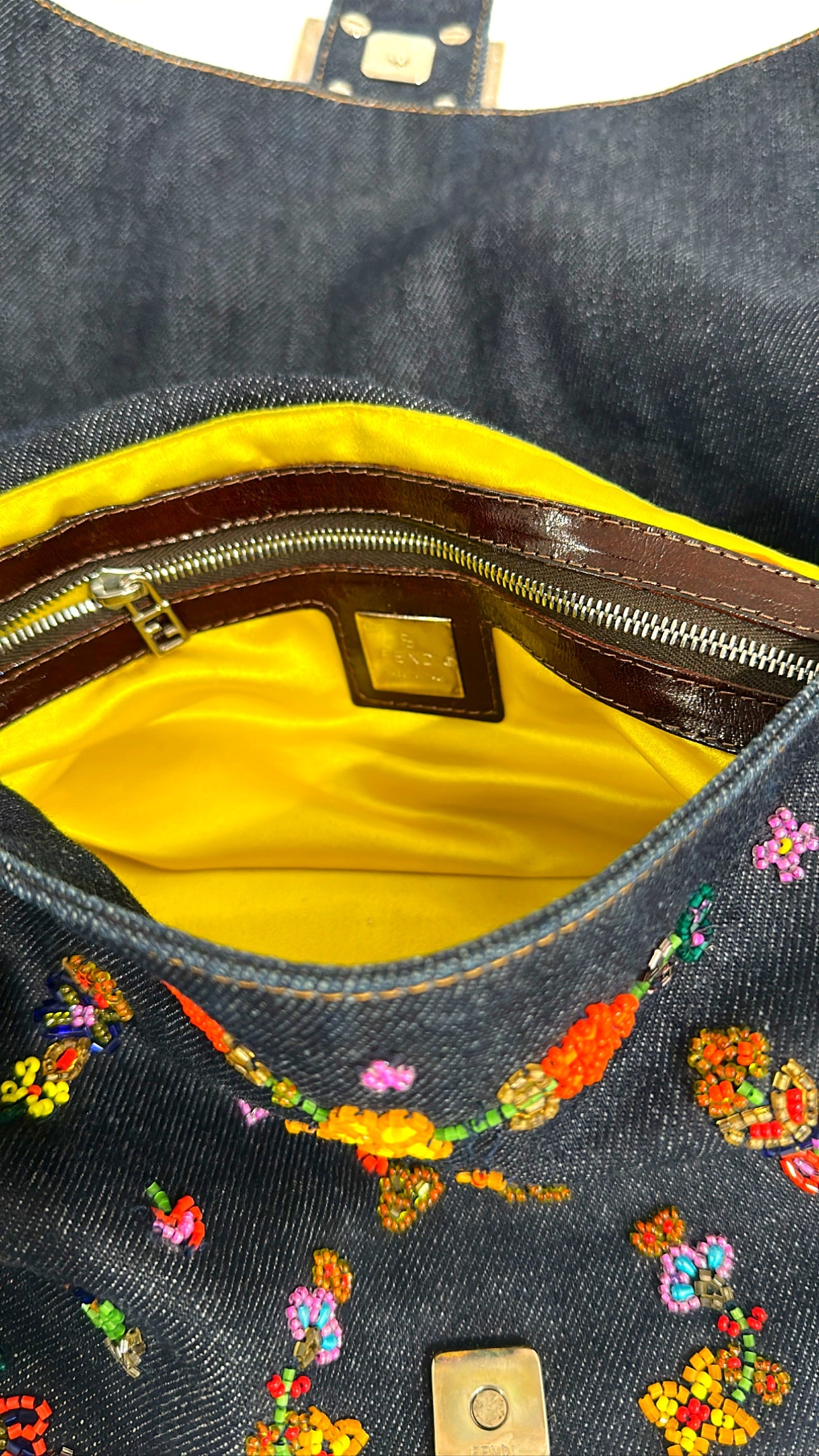 FENDI denim beaded mamma baguette