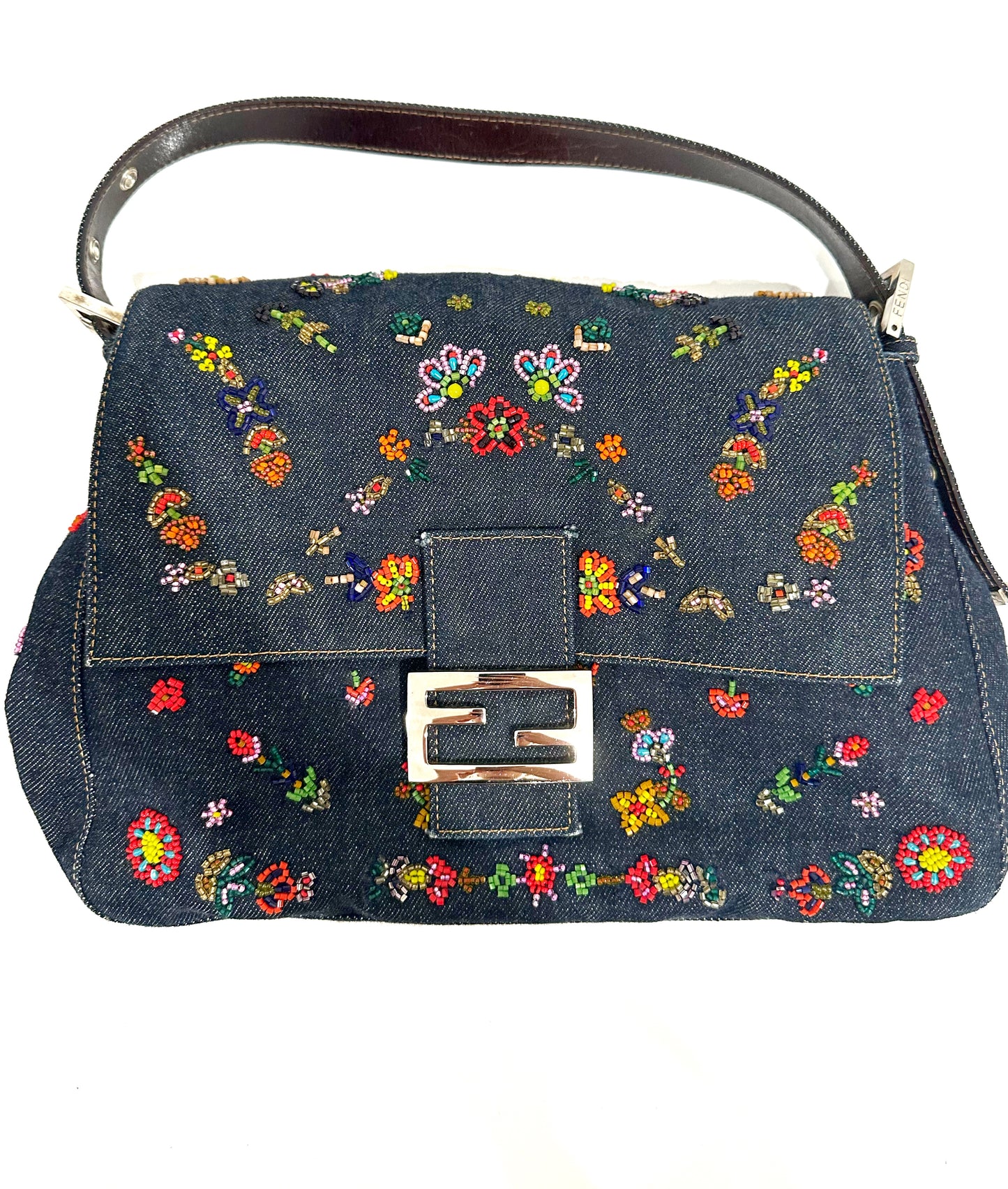 FENDI denim beaded mamma baguette