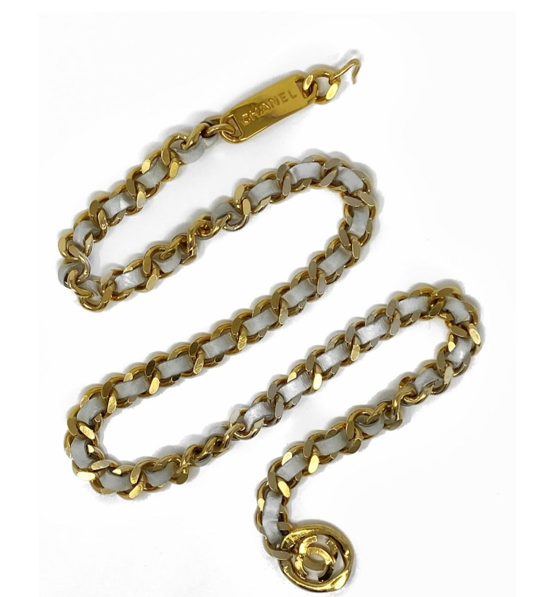 CHANEL white leather chain belt