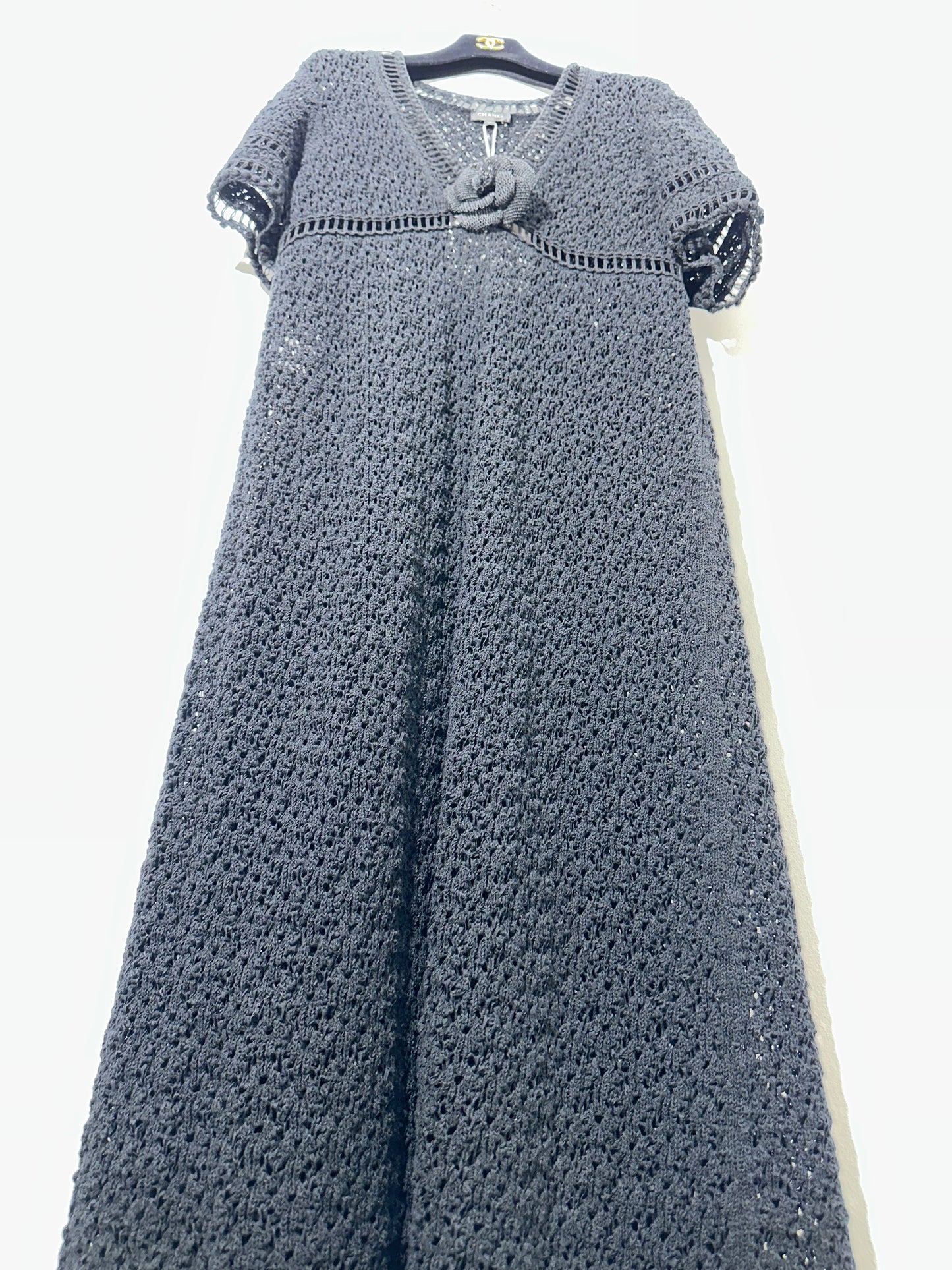 CHANEL black crochet camellia dress