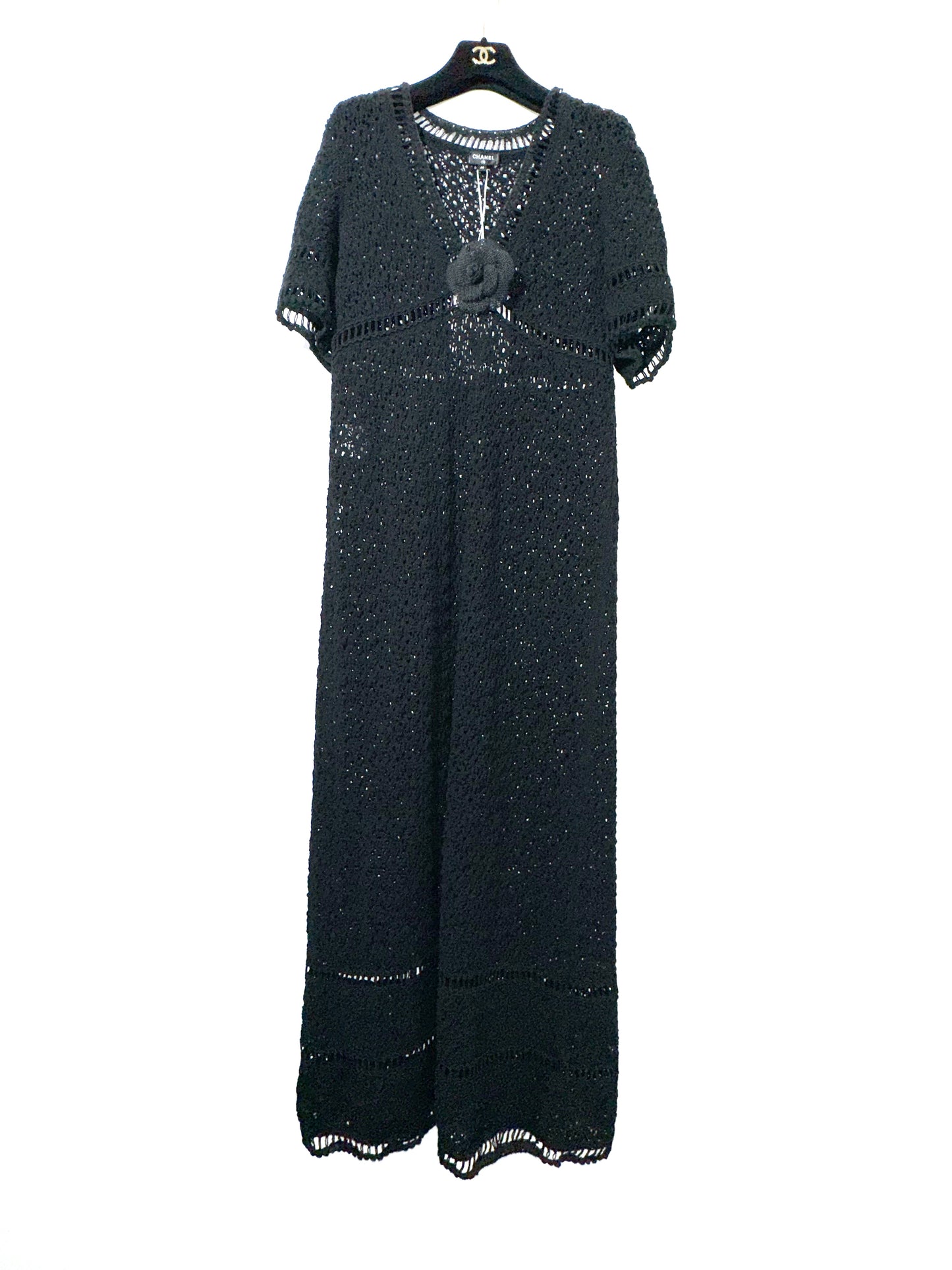 CHANEL black crochet camellia dress