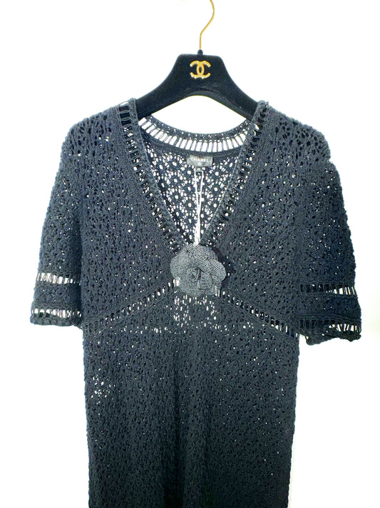 CHANEL black crochet camellia dress