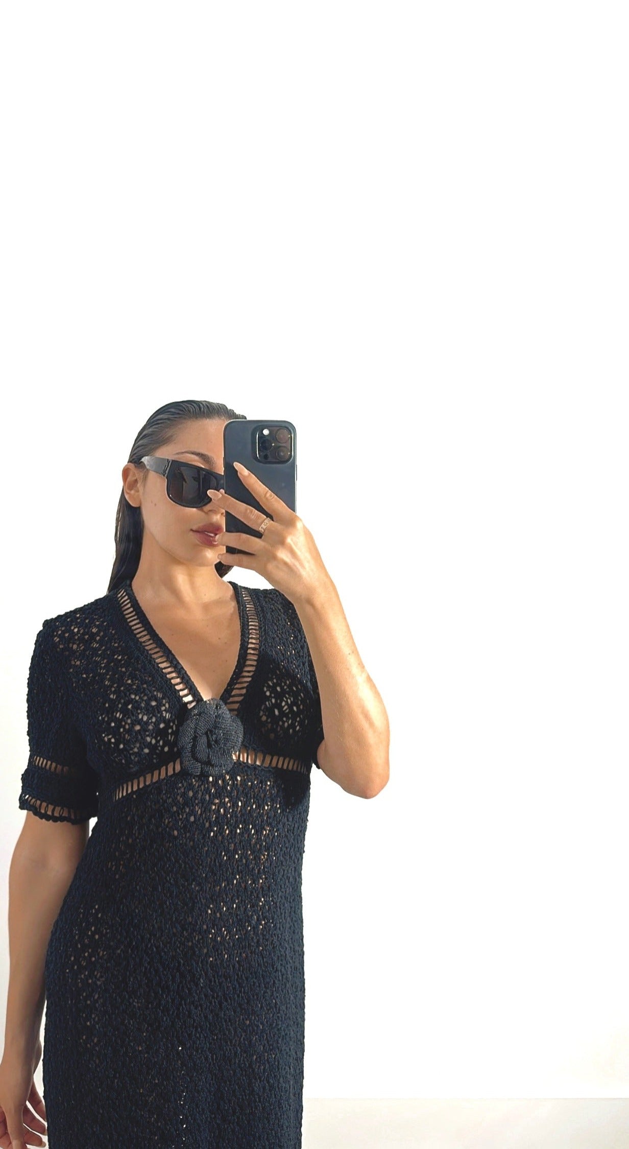 CHANEL black crochet camellia dress