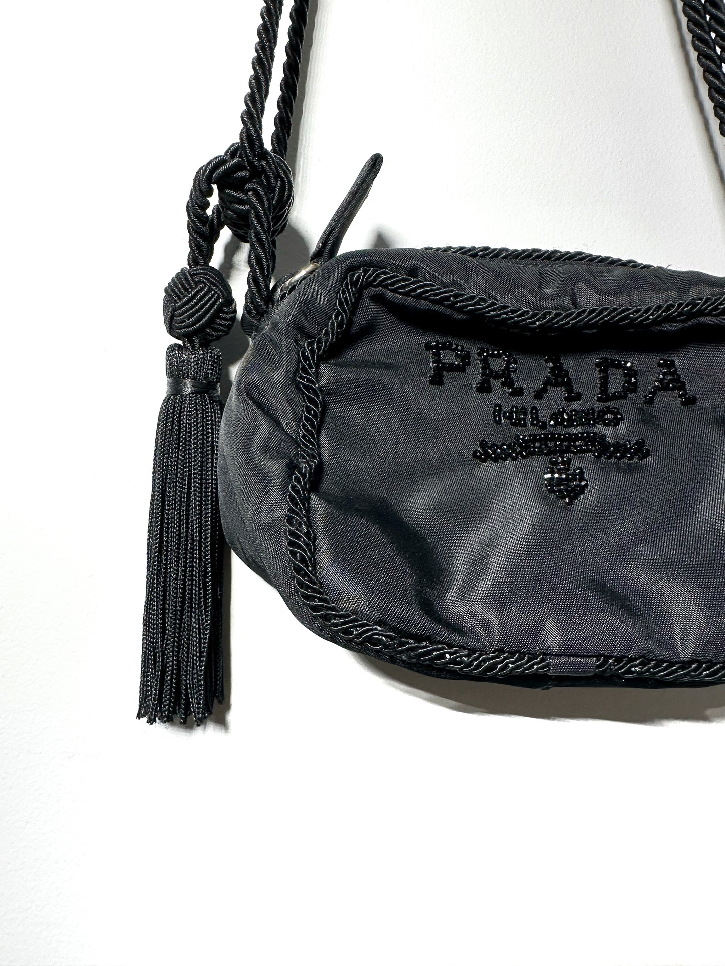 PRADA beaded mini tassel bag