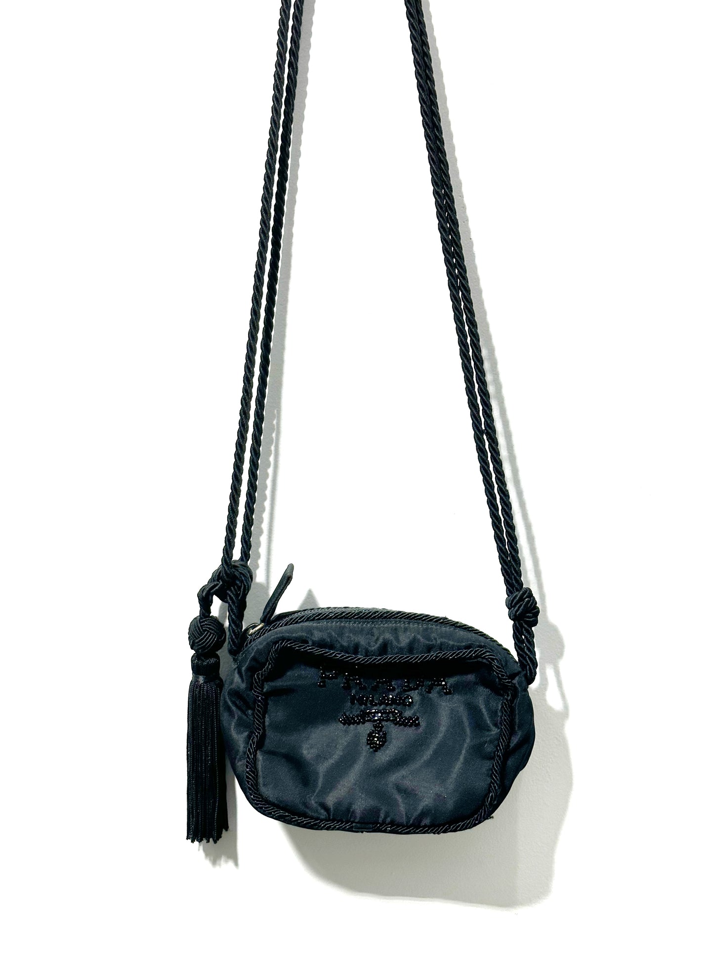 PRADA beaded mini tassel bag