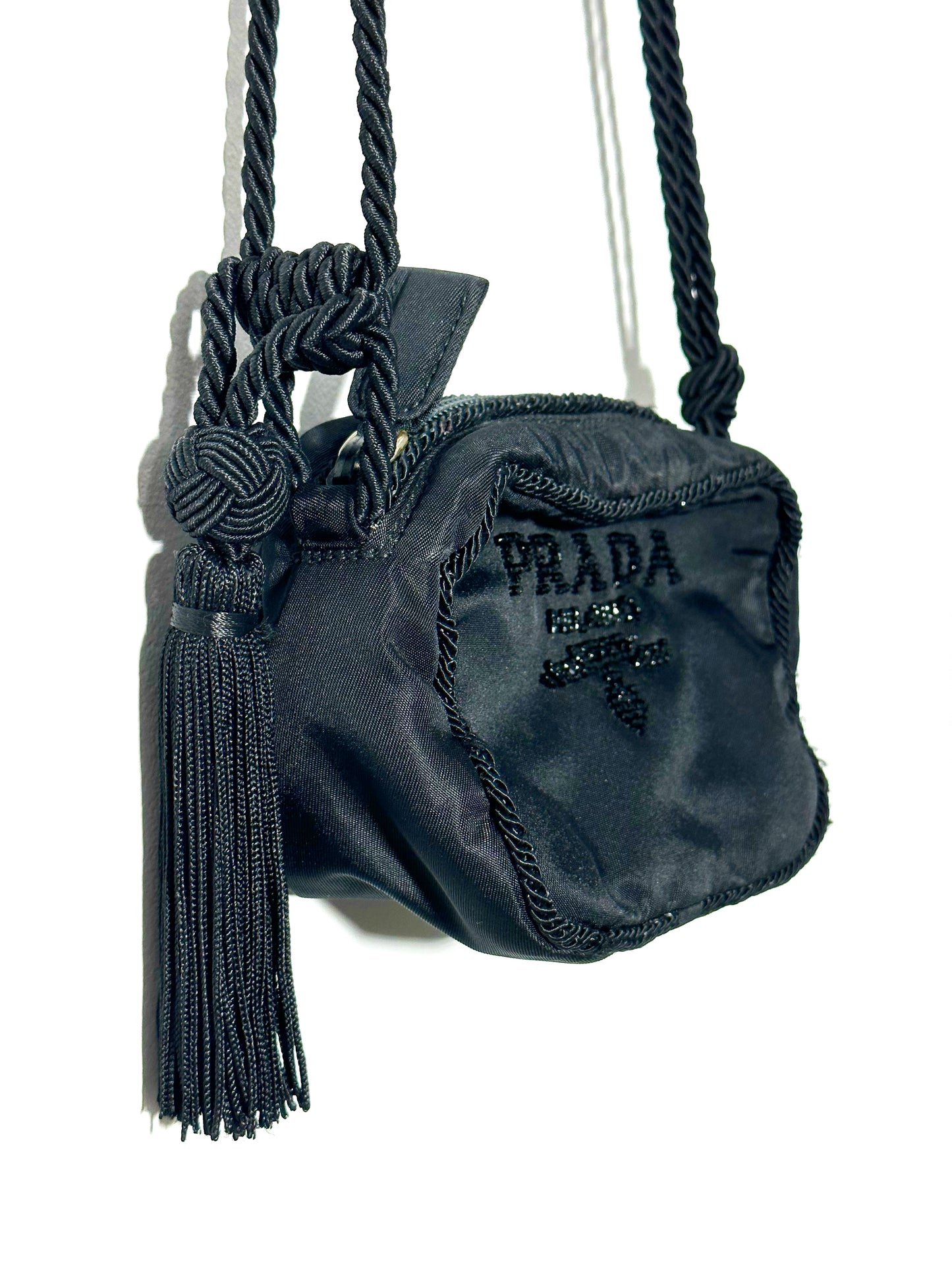 PRADA beaded mini tassel bag