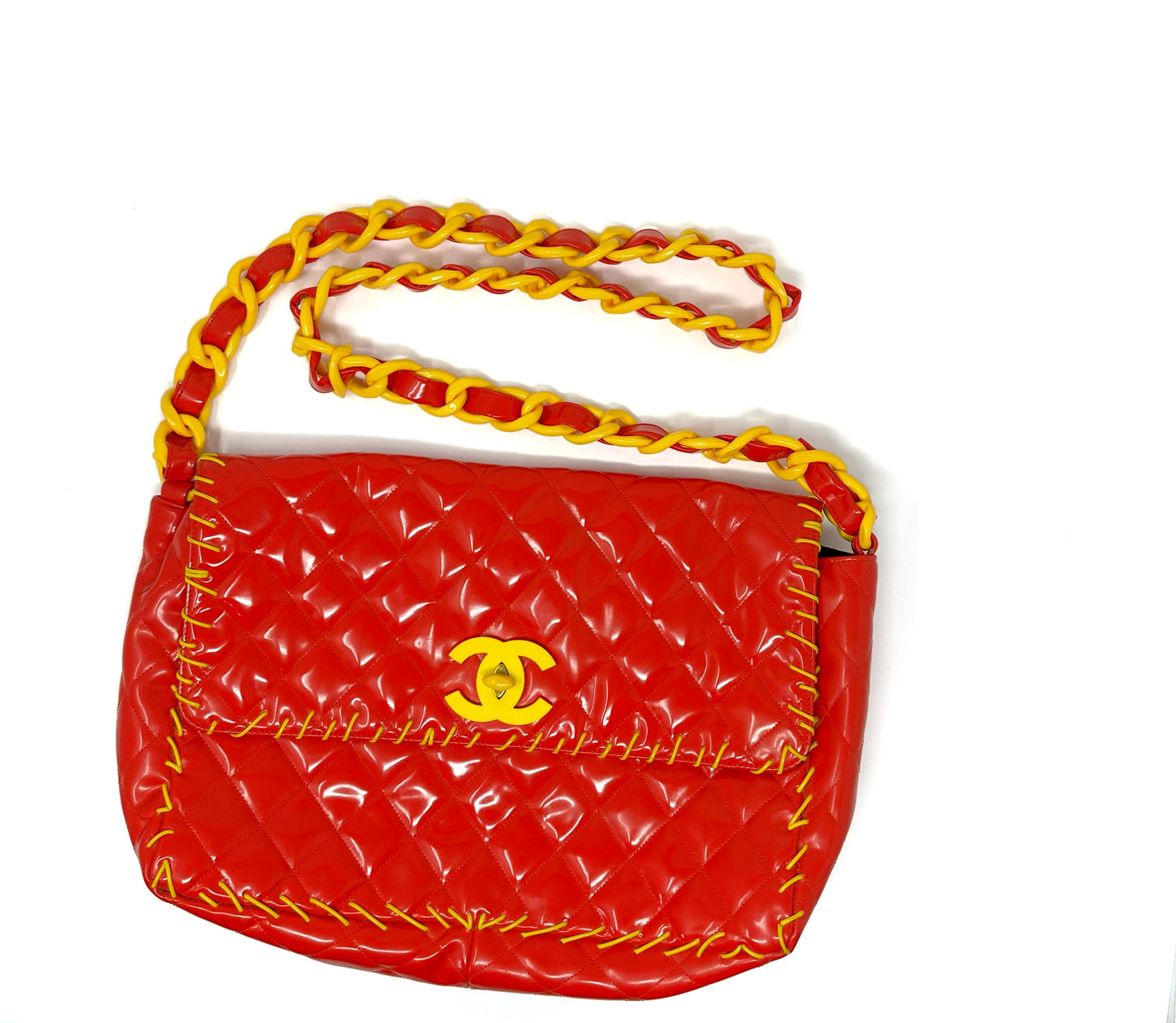 CHANEL 1994 RED VINYL RARE MAXI FLAP BAG