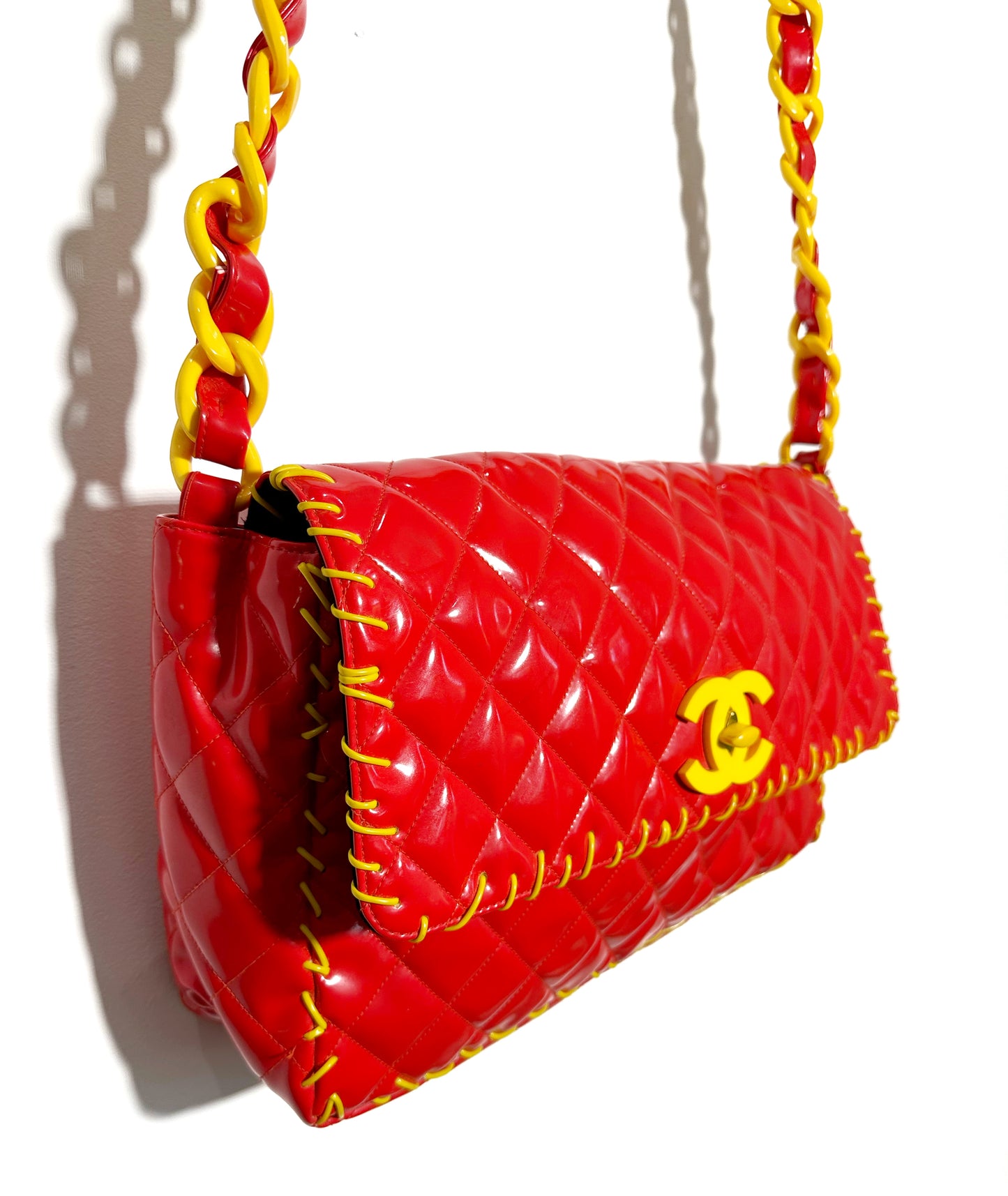 CHANEL 1994 RED VINYL RARE MAXI FLAP BAG