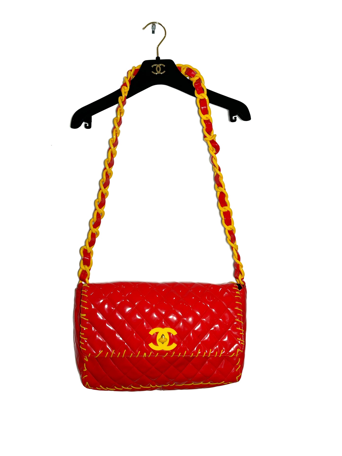 CHANEL 1994 RED VINYL RARE MAXI FLAP BAG